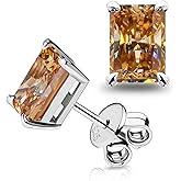 GIGAJEWE Blue Green Color Moissanite Stud Earrings Radiant Cut Moissanite Earrings 2.0ct/pair,18K Gold Plated 925 Steling Silver, Stud Earrings For Women