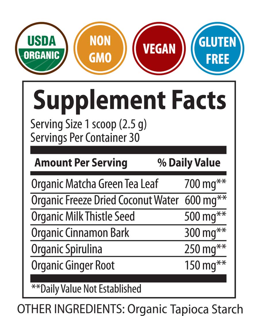 Organic Liver Detox Tea Matcha Green Tea, Milk Thistle, Coconut Water