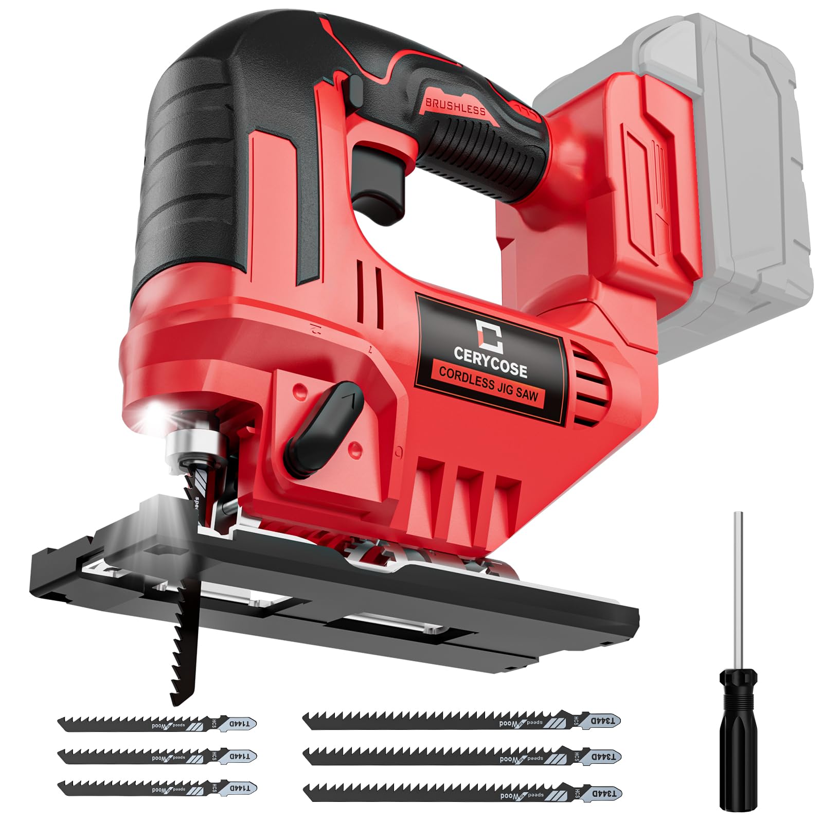 Photo 1 of Cerycose Jigsaw Compatible With Milwaukee 18V, Cordless jigsaw tool, Brushless Motor, 0°- 45° Bevel Cuts, LED Light with 3 Position Orbital Setting for Straight/Curve/Bevel/Circle Cutting (NO Battery)
