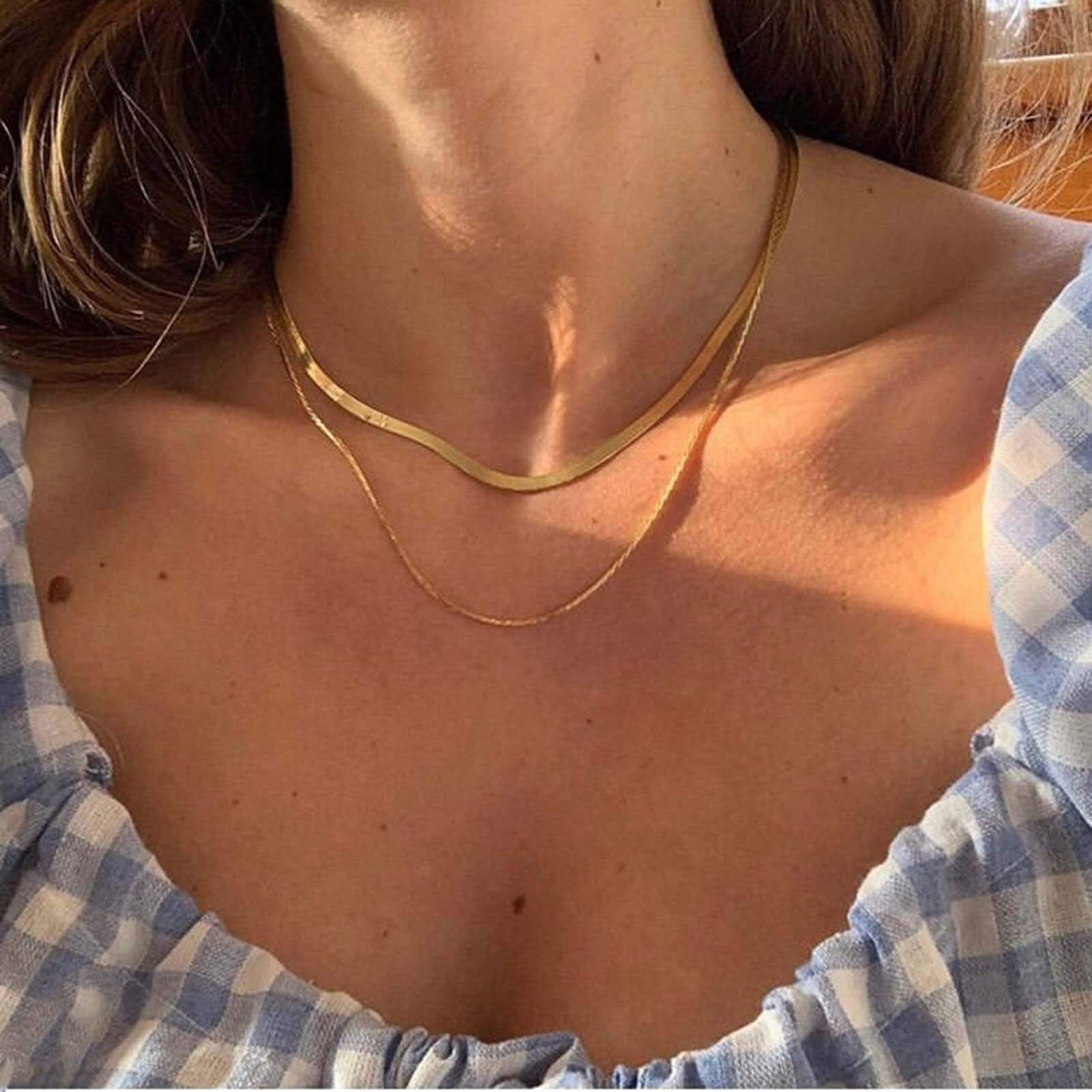 Yienate Punk Gold Layered Necklace Choker Snake Bone Chain Necklace Minimalist Charm Necklace Jewelry for Women and Girls