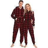 SWOMOG Couples One Piece Pajamas Sets Christmas Men & Women Fleece Winter Loungewear Zip-Up Jumpsuit with Pockets Pjs
