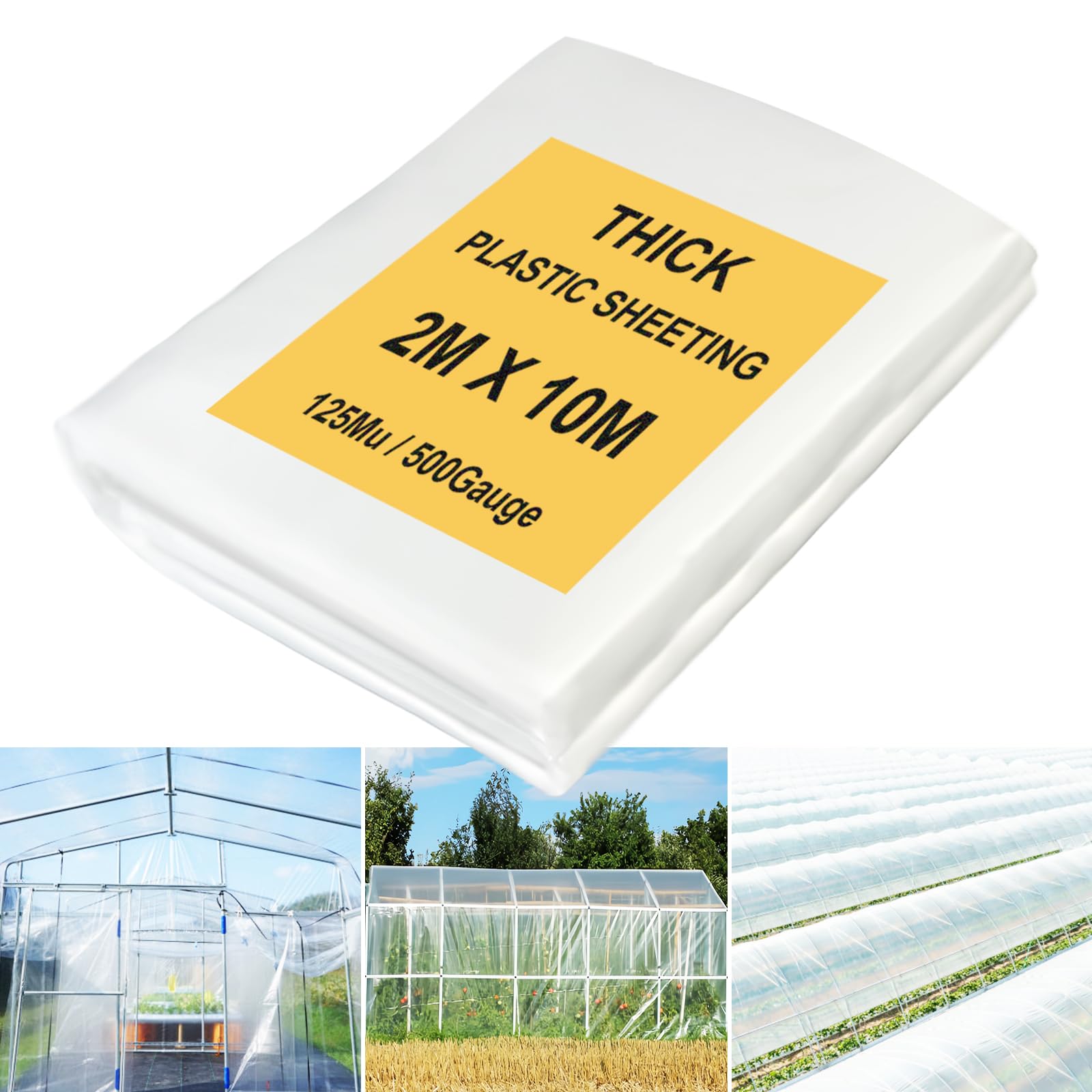 JNBGTU Plastic Sheeting Heavy Duty Polythene Sheeting, Thick Large Clear Plastic Dust Waterproof Sheets, Garden Grow PE Cover Sheets for Gardening Insulation Building Rubble Protection (Clear 2X10M)