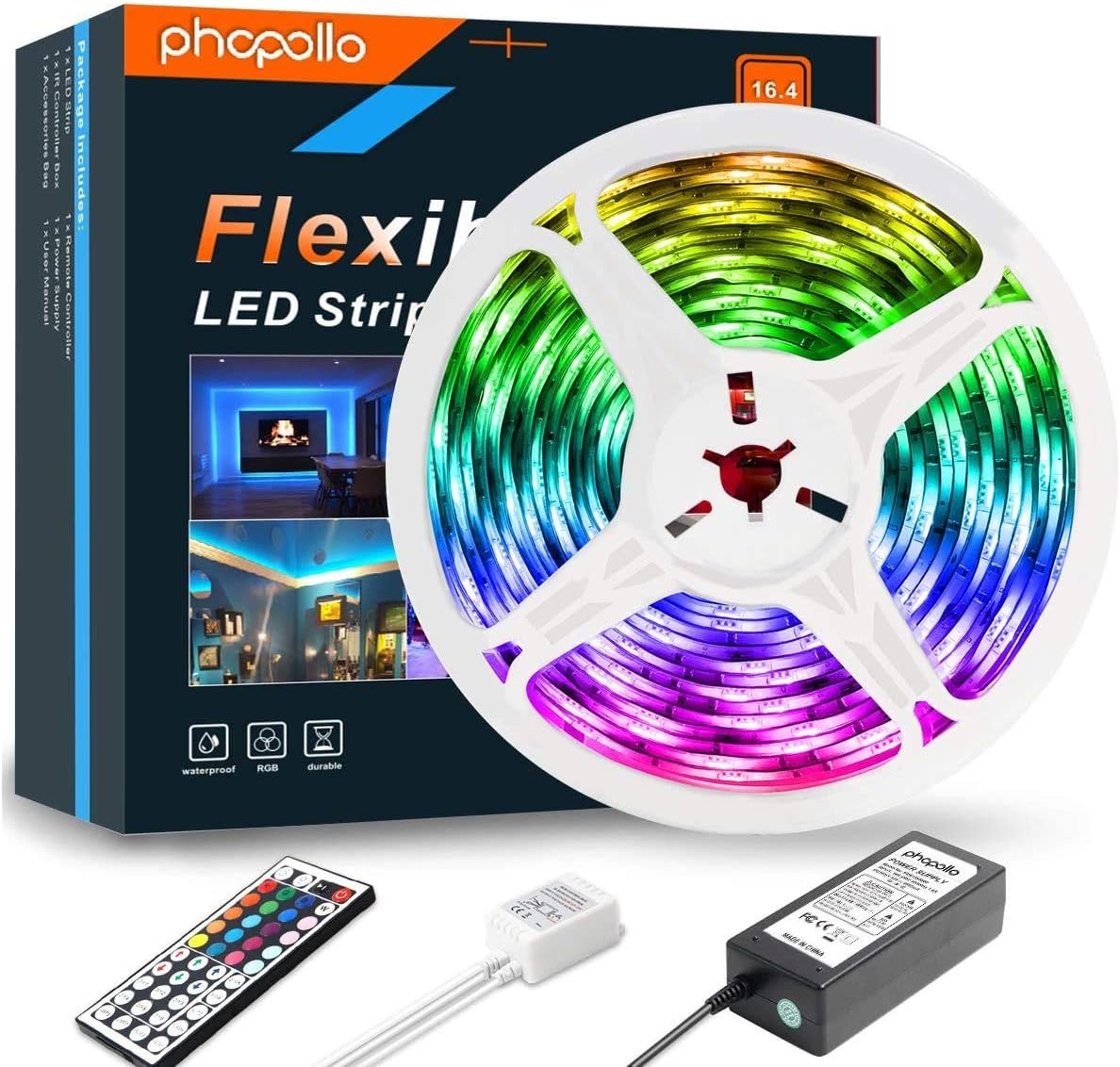 phopollo Led Strip Light, 5m Led Light with 44 Keys Remote
