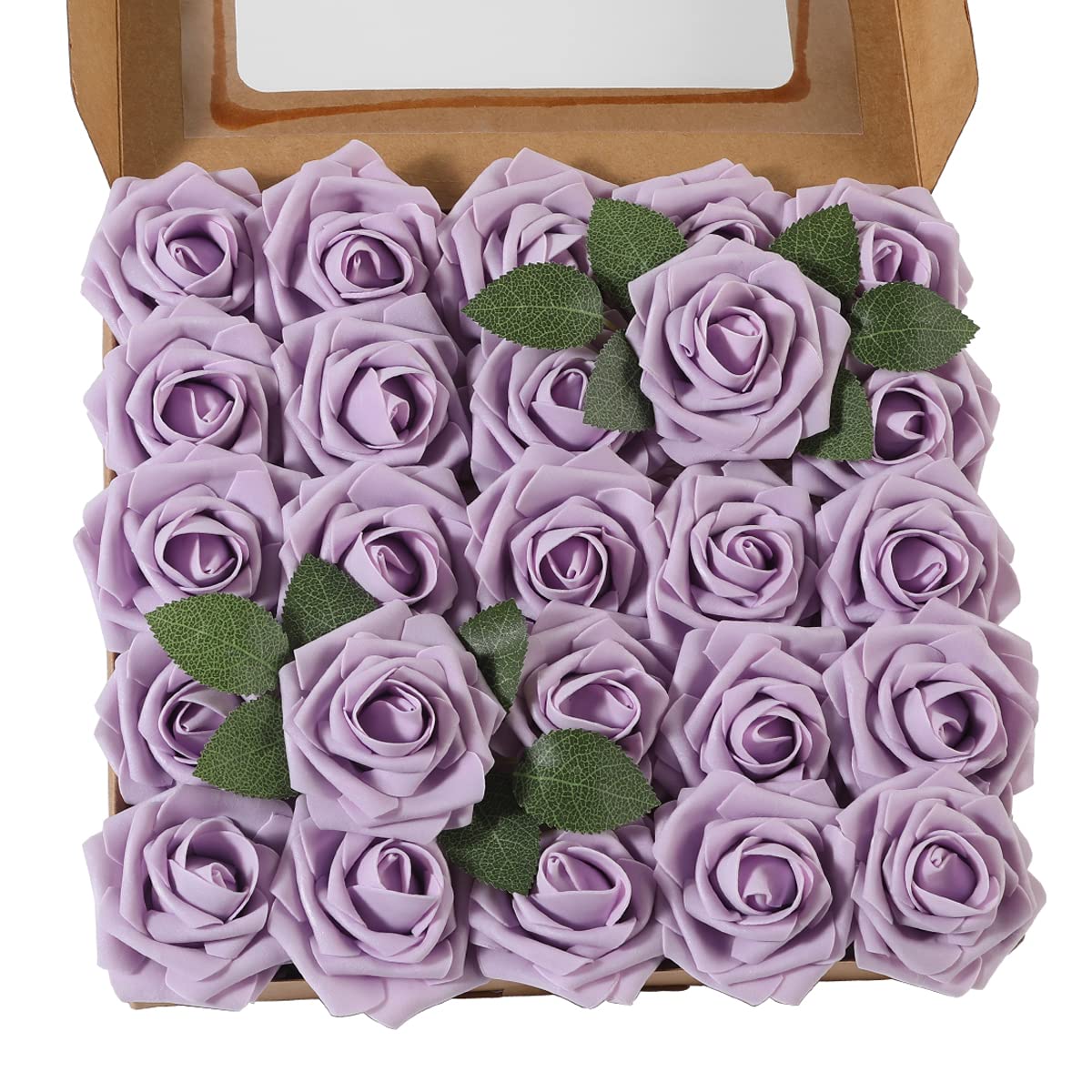 Ruiuzioong Artificial 25 Pieces Rose Flowers Foam Roses Artificial Flowers Rose Heads Fake Artificial Rose for Wedding Bouquets Bridal Home Decoration (Light Purple,25 Pieces)