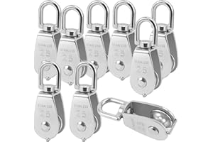 ZOENHOU 10 Pack 330 Lbs M25 Single Pulley Block, 304 Stainless Steel Single Pulley Roller with Rotatable 360°Pulley and Rings