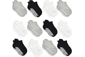Baby Non Slip Socks,Ankle Crew Socks with Grips For 0-7 Years Toddler Kids Girls 12 Pairs Multi Colors