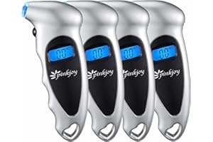 PINKJOY Digital Tire Pressure Gauge 4 Pack 150 PSI, 4 Settings, Tire Gauge for Car, Truck, Motorcycle, Bicycle with Backlit LCD and Non-Slip Grip (Silver)