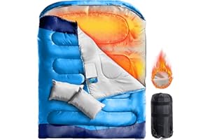 RANTIZON Double Sleeping Bag, XL Queen Size Two Person Sleeping Bag with Pillow, Youth Sleeping Bag for Cold/Warm Weather with Internal Pocket, Camping Sleeping Bag for Adult Mens Hiking/Backpacking Outdoor