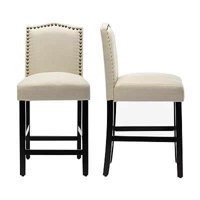 LSSBOUGHT Classic Fabric Barstools, 24-Inch Seat Height, Beige