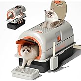 EchoSmile Stainless Steel Cat Litter Box with Lid, Large Enclosed Litter Box Top Entry for Big Cats & Kitty, Non Stick Metal 