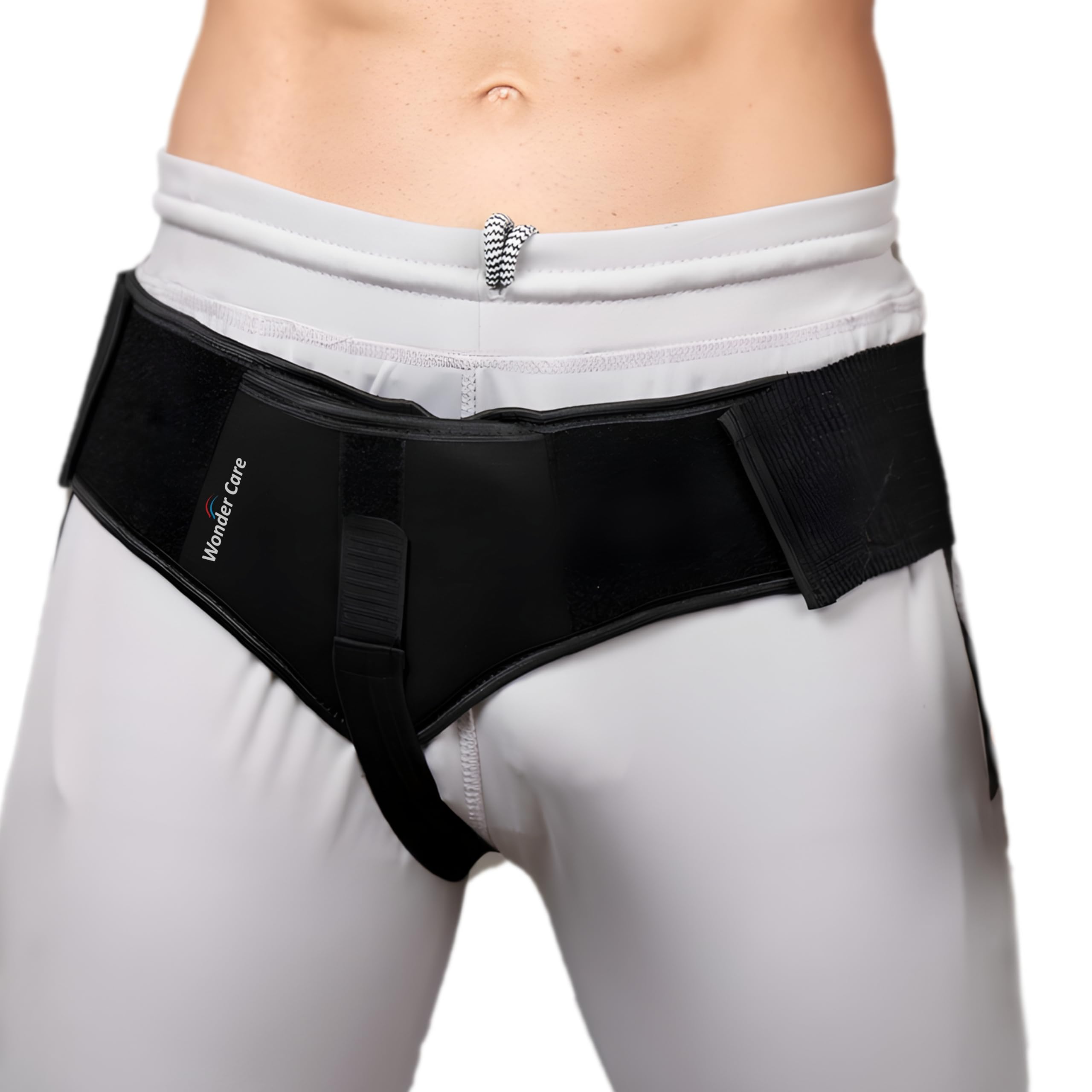 Wonder Care - Black Inguinal Hernia Support Truss for Single Inguinal or Sports Hernia with one Removable Compression Pads & Adjustable Groin Straps Surgery & Injury Recover (Left)