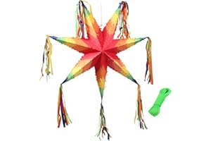 Piñata, Mexican Piñata, Collapsible Seven-Pointed Star Rainbow Piñata. Expanded Size 27.56 * 9.84IN+10M Rope. Suitable for Bi