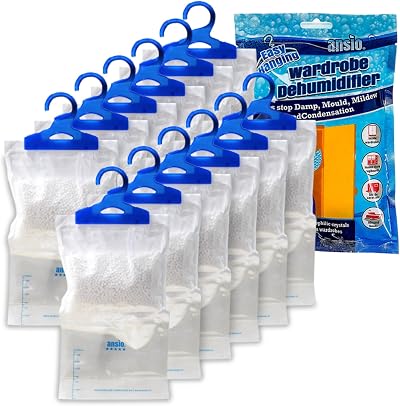 ANSIO Wardrobe Dehumidifier Pack 12 Hanging Moisture Absorbers
