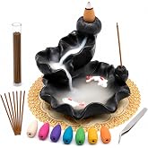 Ceramic Waterfall Backflow Incense Burner Holder, Home Aromatherapy Decoration Ornament with 30 Backflow Incense Cones and 50 Incense Sticks
