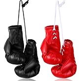 Zhanmai 2 Pairs Mini Boxing Gloves Car Mirror Hanging Decor,Black, Red | Miniature Punching Mitts with Hanging Rope, Party Favors and Keychain Accessory, Boxing Fan Gifts, Home Decoration