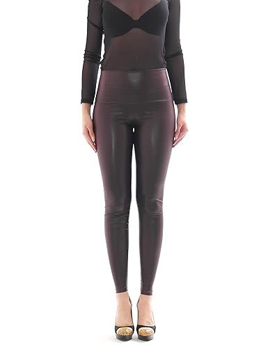 Damen Leggings lang Hose Röre Treggings Glanz-Matt wie Latex Lack Leder Optik hoher Bund