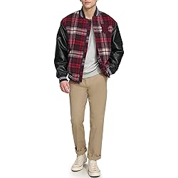 Tommy Hilfiger Men's Mixed-Media Bomber Jacket, Red