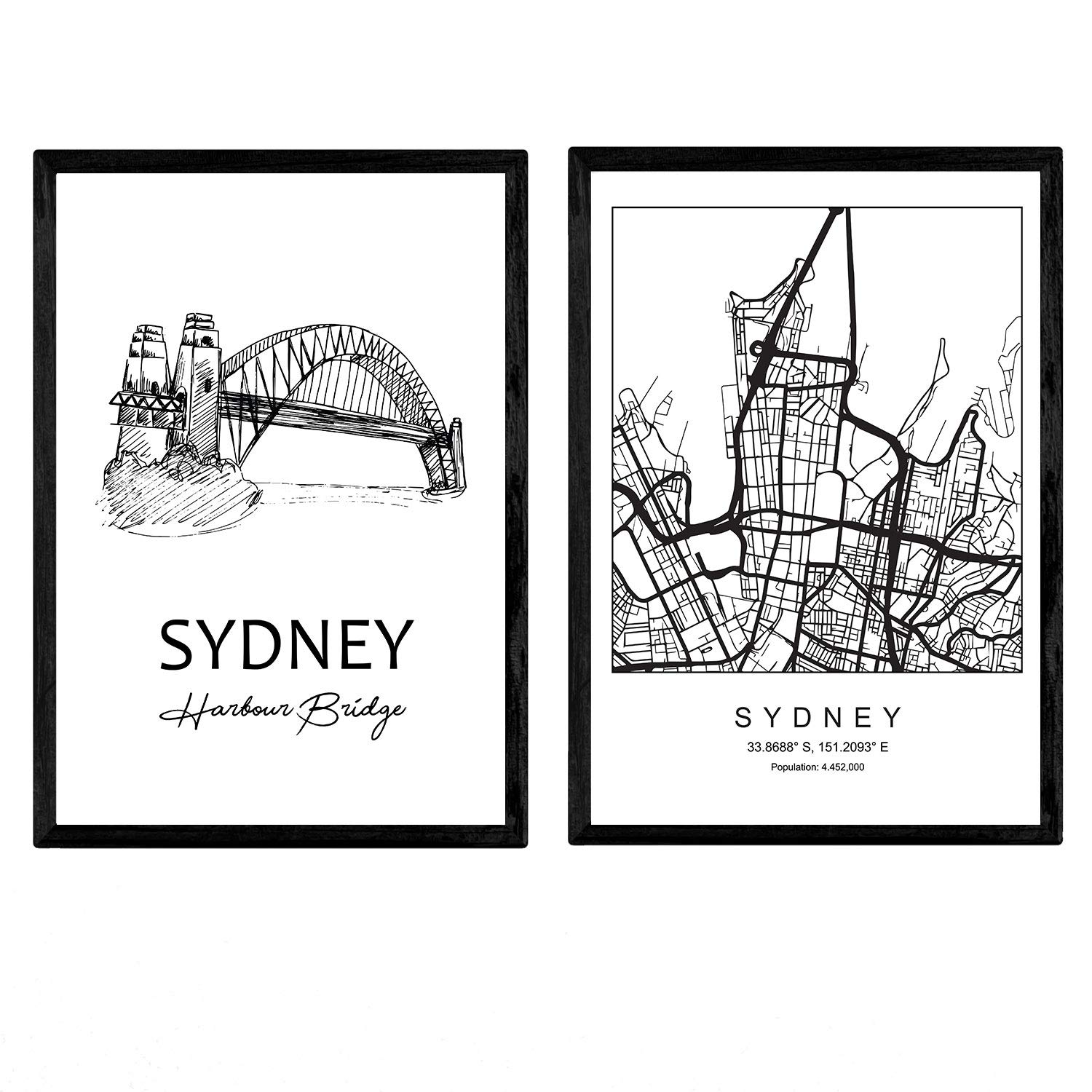 Nacnic Pack posters Sydney - Bay Bridge. Sheets with monuments of cities. A3 size