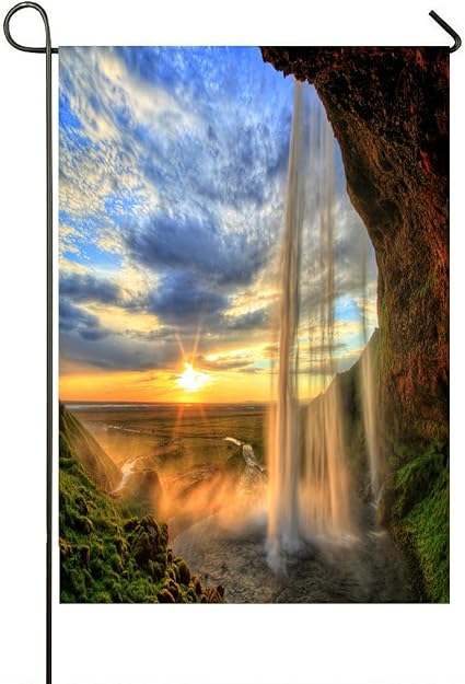 Amazon Com Custom Landscape Nature Scenery Garden Flag Waterfall Mountain At Sunset Iceland Home Outdoor Garden Flag House Banner 28 X 40 Inch Garden Outdoor