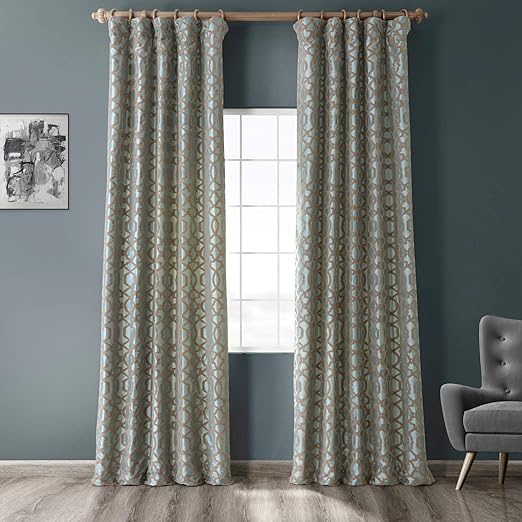 Amazon Com Hpd Half Price Drapes Ptfflk C23a 84 Designer Flocked Curtain 1 Panel 50 X 84 Filigree Blue Brown Home Kitchen