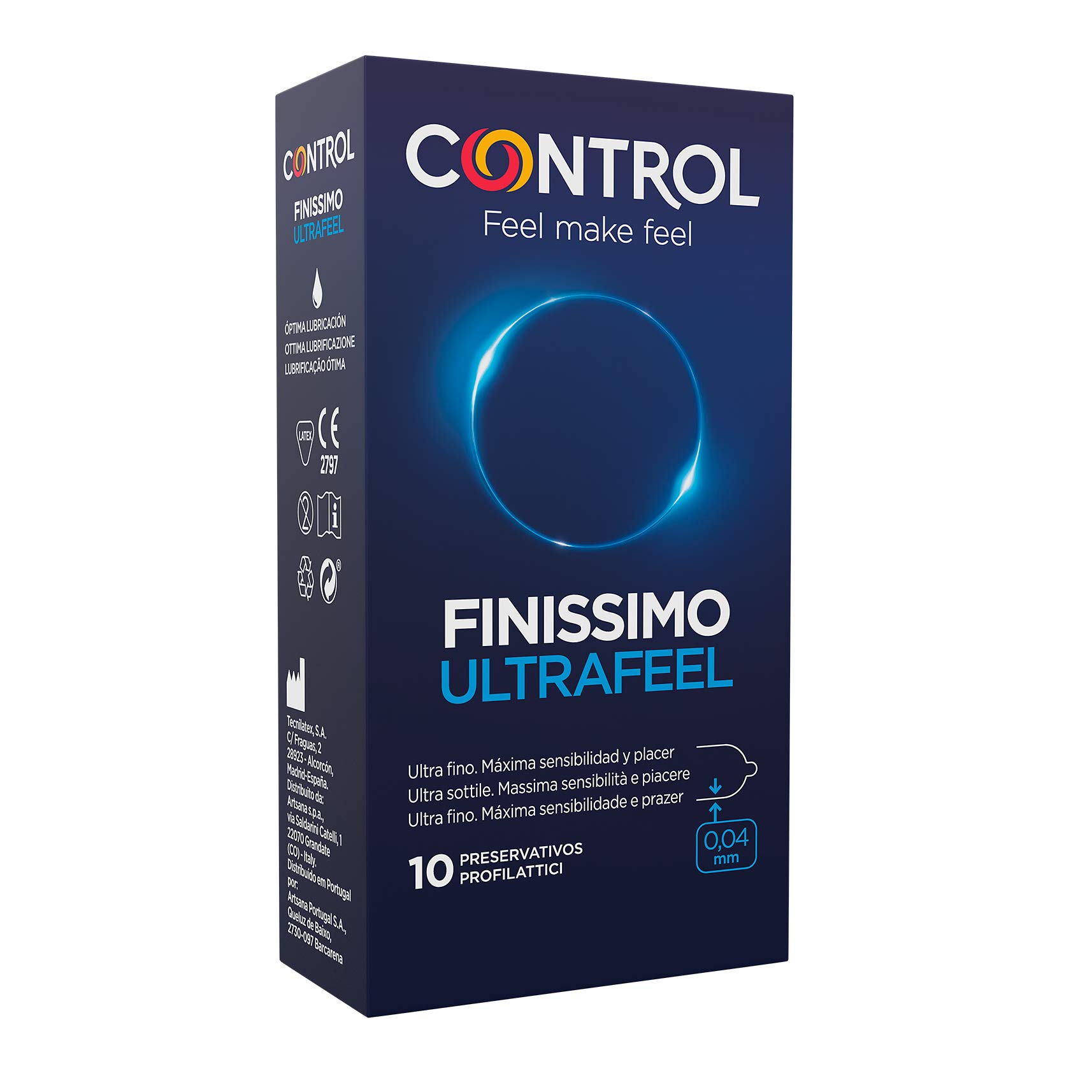 Control Ultrafeel condoms. Box of 10 Ultra Thin Condoms, Maximum Sensitivity, Lubricated, Safe Sex. Enjoy Perfect-Fit Condoms for a Safe Relationship.