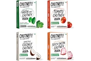 Chutnefy Green (Hari) Mint , Tomato, Coconut & Spicy Onion Chutney (Kara Chutney) Combo | Pack of 4 * 2.6oz (Dry) | Serves 4-5 (~7.4/10.1fl oz)Each | Ready to Eat Instant Chutney, Just Add Water | No Cooking Needed, No Artificial Ingredient
