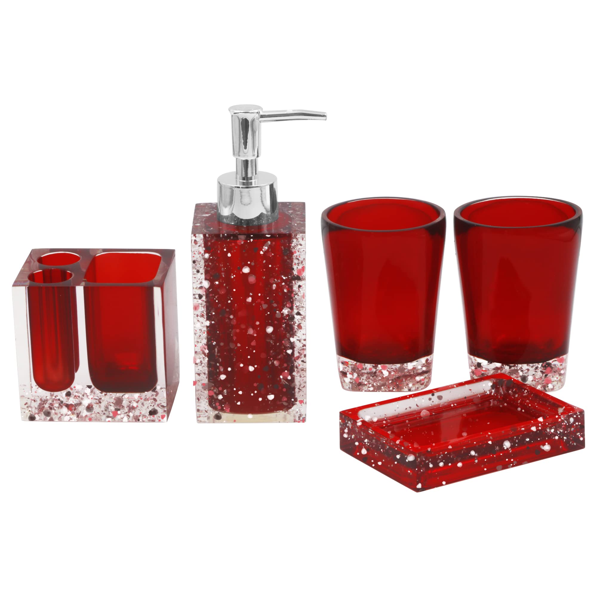 Photo 1 of LUANT 5-Piece Resin Bathroom Accessory Set with Soap Dish, Dispenser, Toothbrush Holder and Tumbler, RedLPNAC235400298
