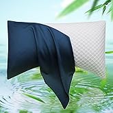 Cooling Curved Pillow Cases - Rayon Derived from Bamboo Side Sleeper Pillowcase Cover - Cool Silky Pillowcase for Hot Sleepers Hair and Skin, Queen Size 1 Piece, 20 * 30 Inches Navy Blue