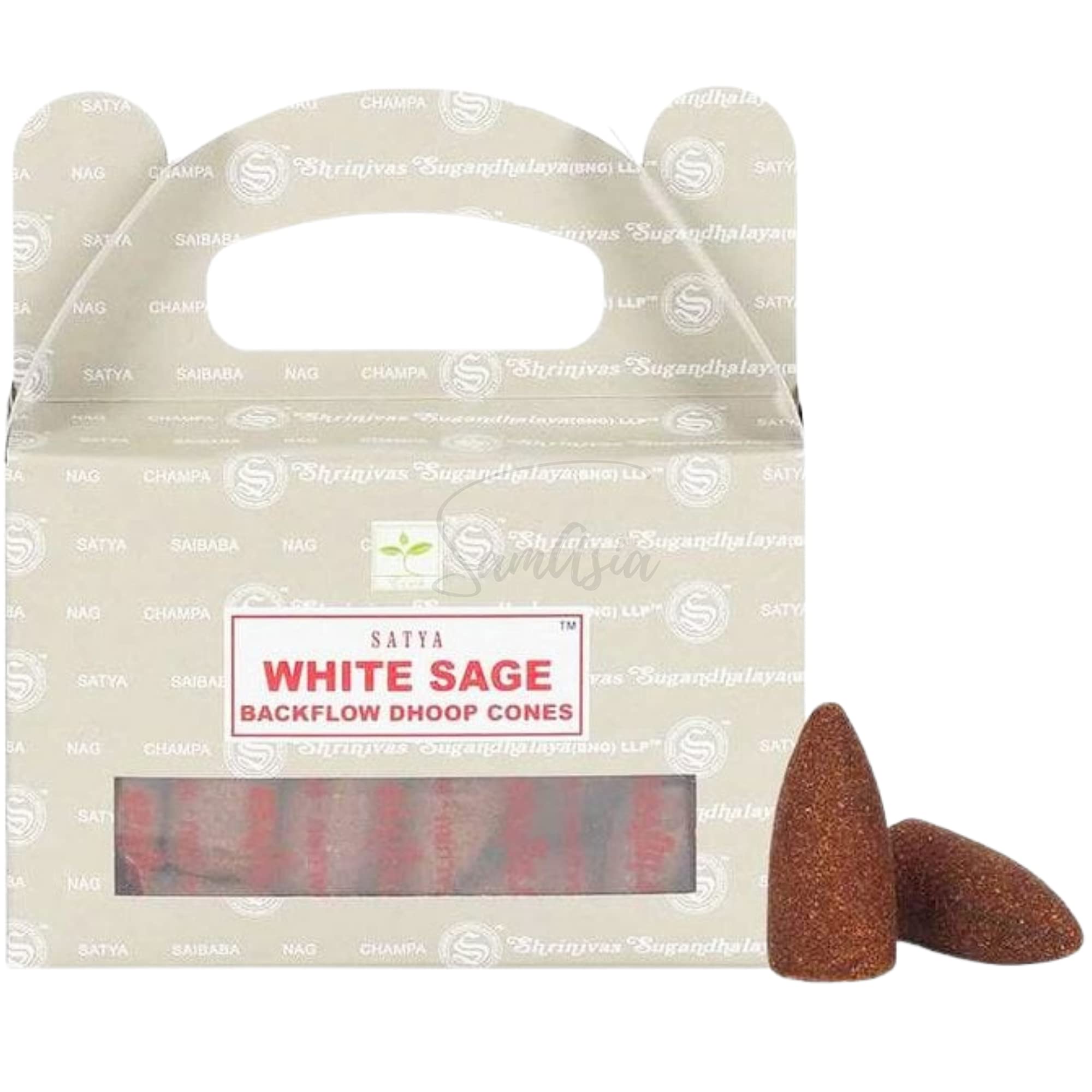 Satya Backflow Cones used for Aromatherapy, Spa, Yoga, Weddings, Reiki, Meditation, Healing by SAMASIA (White Sage)