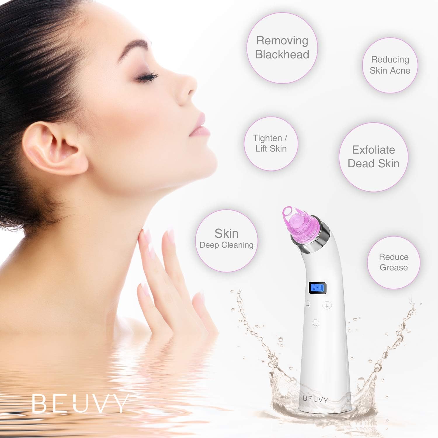 Beuvy Comedo Suction Microdermabrasion Machine Beauty Device - Blackhead Remover Pore Vacuum - Electric Pore Cleaner Removal Extractor with LED Display for Facial Skin Treatment