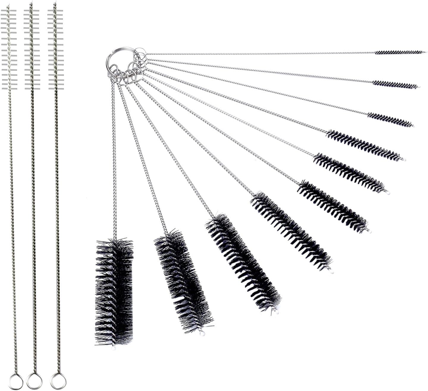 BasicForm Nylon Cleaning Brush Set of 10 for Bottle, Tube, Jar and Most Narrow Containers (3 Straw Cleaning Brushes Bonus)