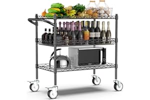 Leteuke 3 Tier Rolling Carts with Wheels,990Lbs Heavy Duty Rolling Utility Cart,NSF Commercial Grade Metal Cart with Handle&Shelf Liner,Trolley Serving Cart for Kitchen,Restaurant,Plant Display,Black