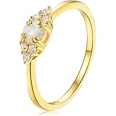espere Sterling Silver Halo Opal Stacking Ring Simple Dainty Gold Ring Opal Ring Birthstone Ring 4-10