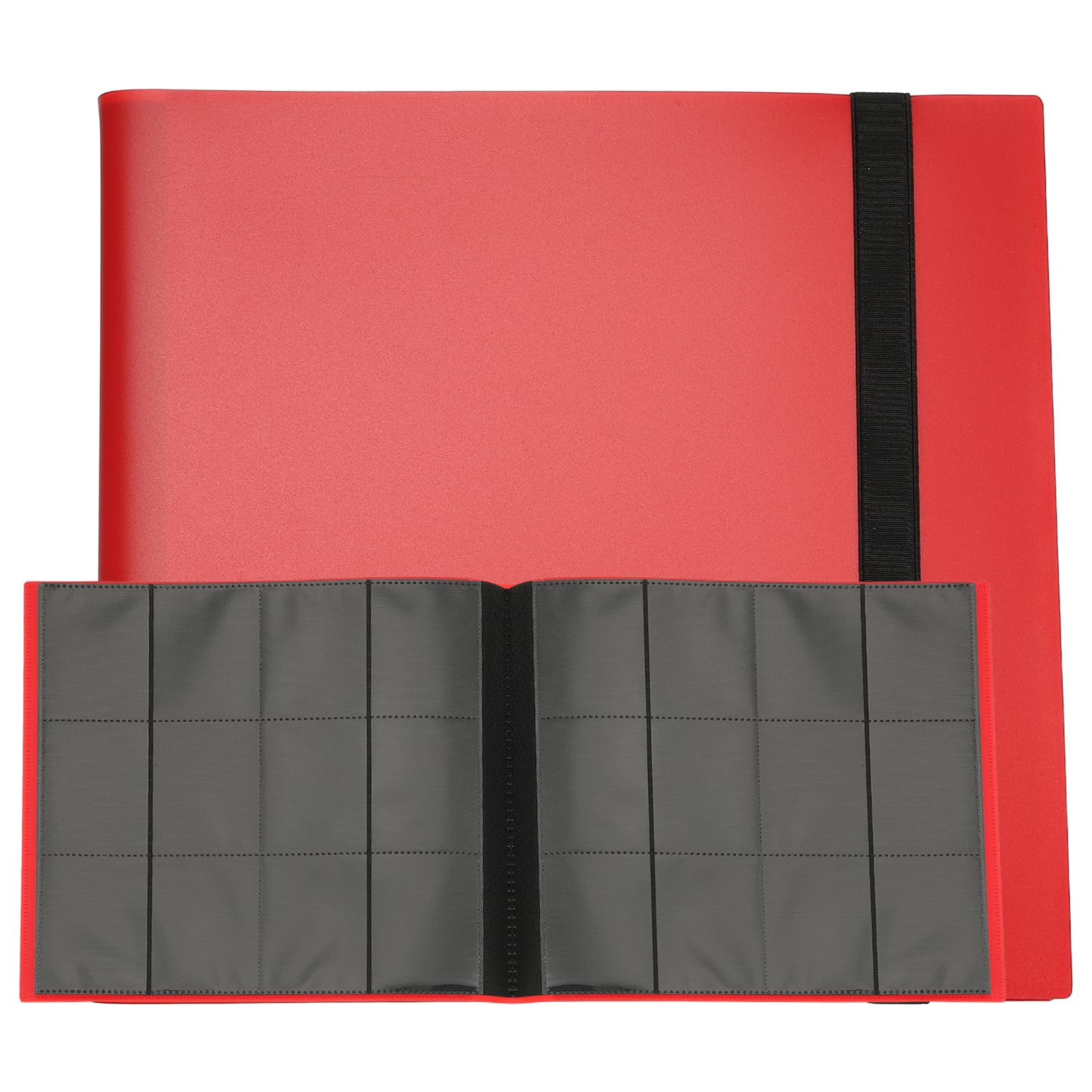 sourcing map 12 Pocket Trading Card Binder, PU Cover Card Collection Binder 480 Side Loading Card Binder Card Album Folder for TCG, Game Cards, Sports Cards(Red)