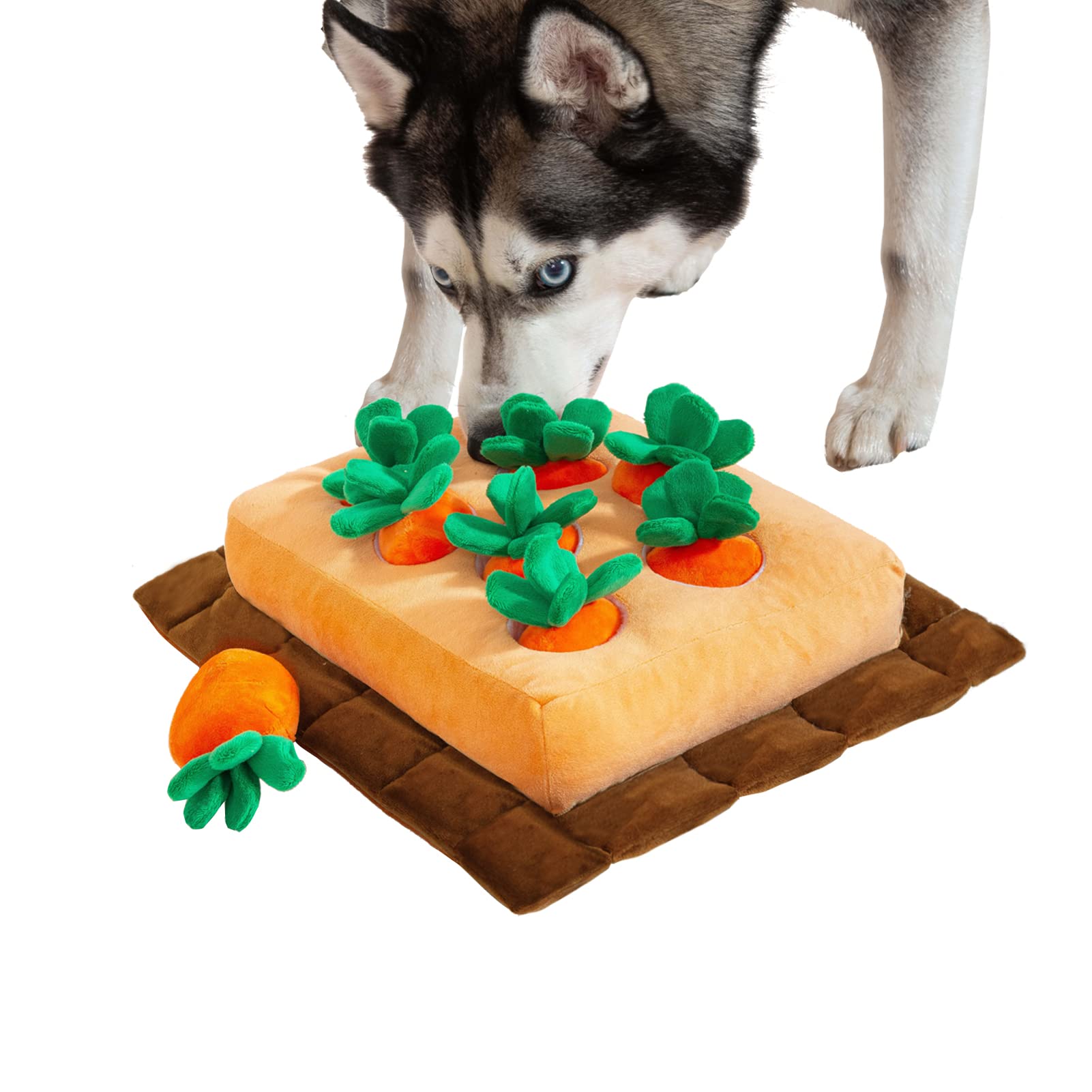 JOYELF Hide and Seek Plush Dog Toys, Interactive Squeak Dog Toys Teething Chew Toys Plush Carrot Field Educational Toys for Small Medium Large Dogs and Cats with 8 Carrots