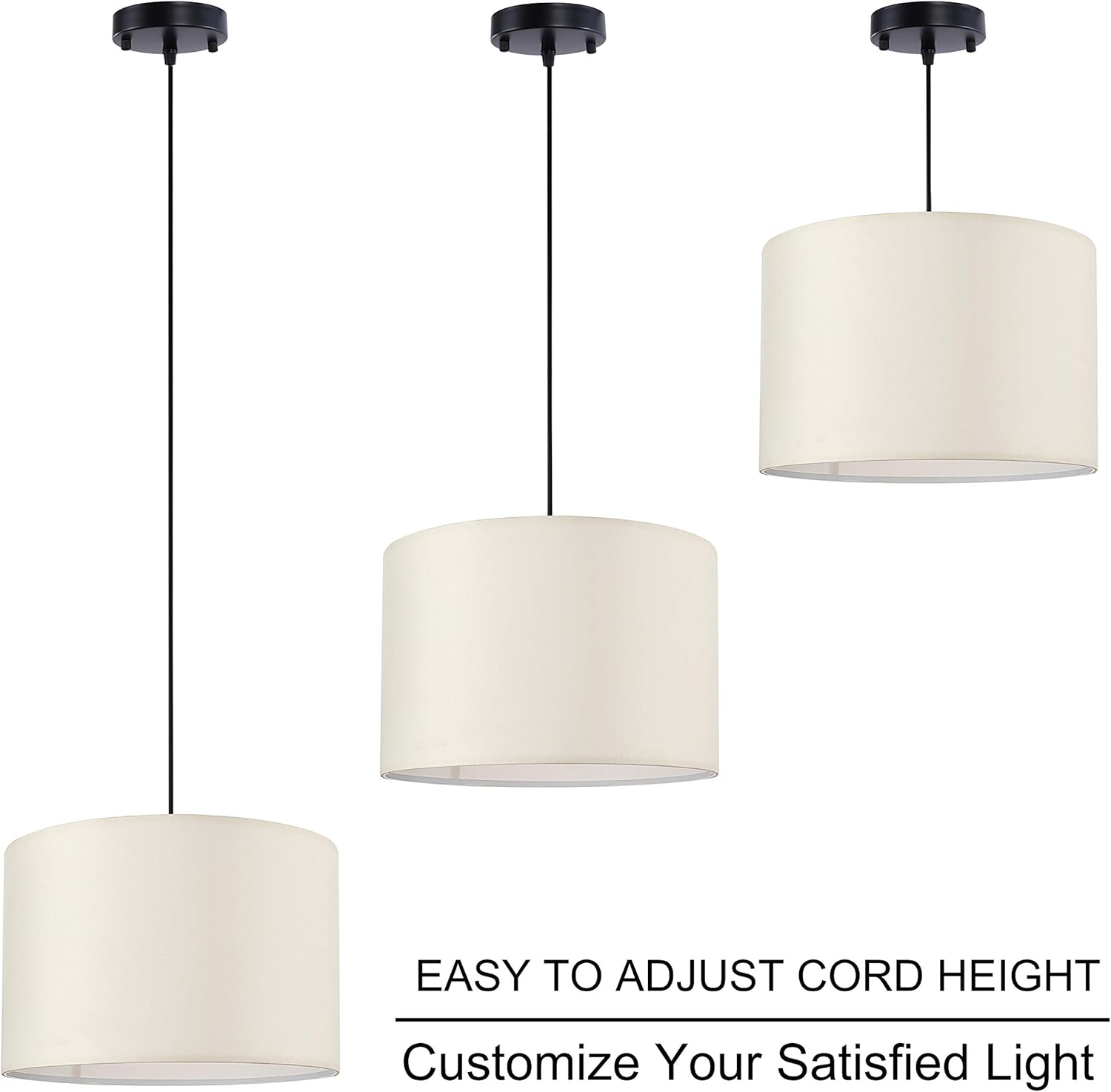 Wellmet 15.8 Inch Drum Pendant Light, 2 Lights Modern Pendant Chandelier, Hanging Ceiling Light Fixture Perfect for Dining Room and Kitchen, Berkshire White - - 
