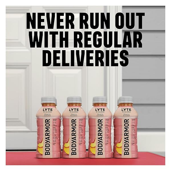 BODYARMOR LYTE, PEACH MANGO, ELECTROLYTE DRINK, 25 CALORIES, 20 FL OZ BOTTLES (6 PACK), COCONUT WATER SPORTS DRINK, NATURAL FLAVOR & B VITAMINS