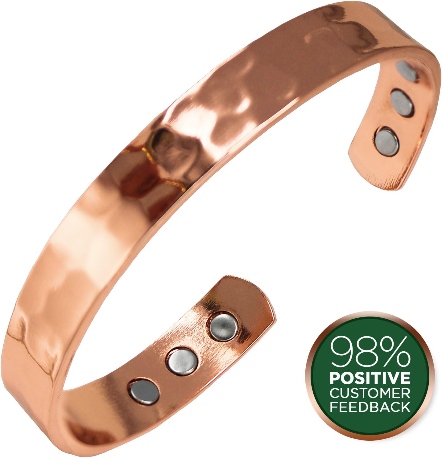 Pure Copper Hammered Magnetic Healing Bracelet for Arthritis, Migraine, and Joint Pain Relief – Adustable Sizing - Earth Therapy: Health & Personal Care