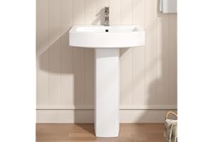 Eridanus 23"W x 18"D Space-Saving Bathroom Pedestal Sink, Vitreous China Ceramic in White Porcelain, Single Pre-Drilled Hole, Built-in Overflow