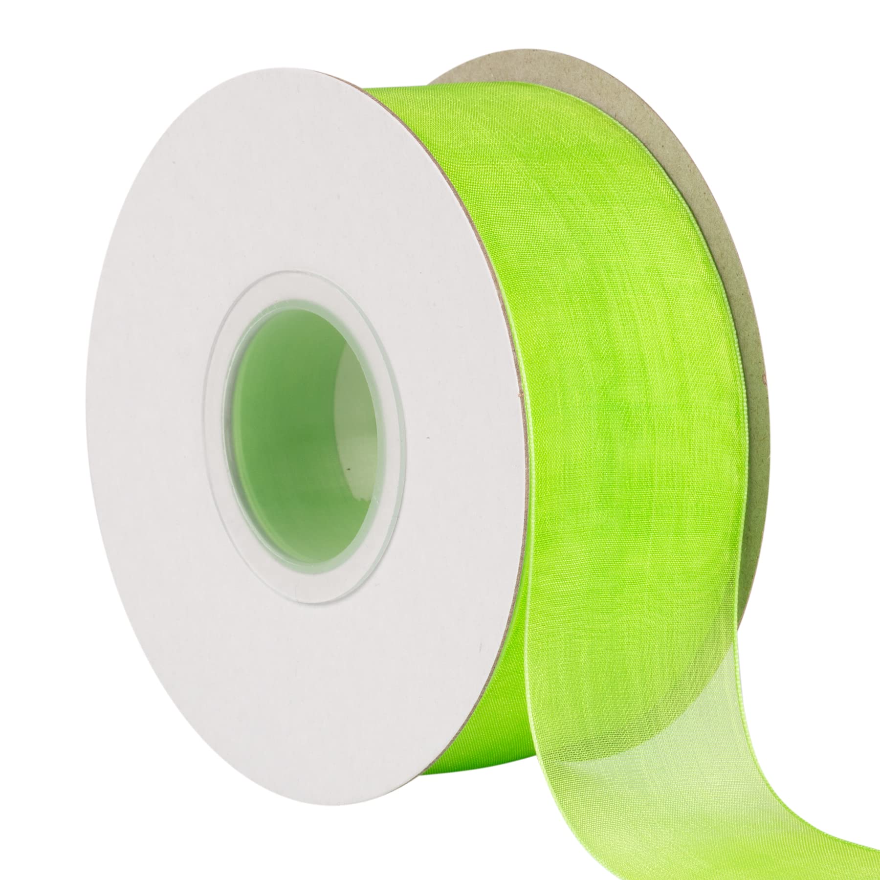 TEKDEERE 38mm Sheer Organza Ribbon,Apple Green Shimmer Chiffon Ribbon for DIY Crafts Wedding Party Decorations, Gift Wrapping Bridal Bouquets (45M)