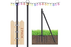 WPHOLD String Light Poles - Patio Light Poles with Fork, Stability Poles for Outdoor String Lights, Metal Poles for Hanging Outdoor Lights in Garden,Patio,Backyard, Deck,and Wedding (2PACK)