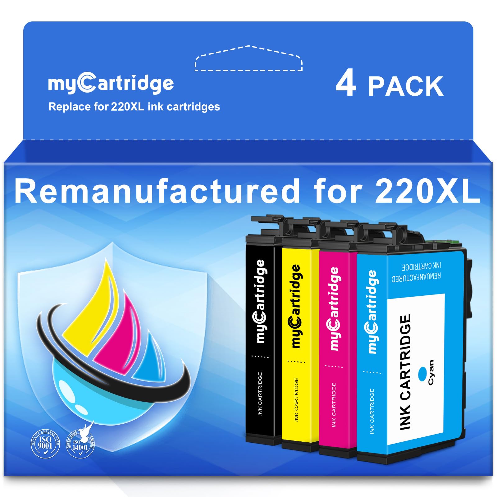 Photo 1 of myCartridge 220XL Ink Cartridges Remanufactured for Epson 220 Ink Cartridges T220 T220XL Replacement for Epson 2760 Ink Compatible with WF-2630 WF-2650 WF-2750 WF-2760 XP-320 XP-420,4-Pack(BK/C/M/Y)