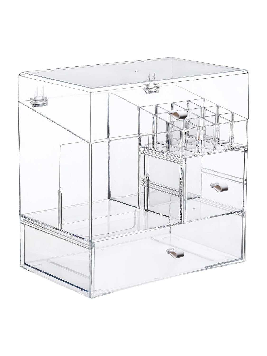 MOOCHI Clear Large Makeup Organizer Multifuncational Dust Free Water Proof Cosmetics Storage Drawers Display Case for Brushes Lipsticks Skin Care Jewelry - Pearls Not Included: Beauty
