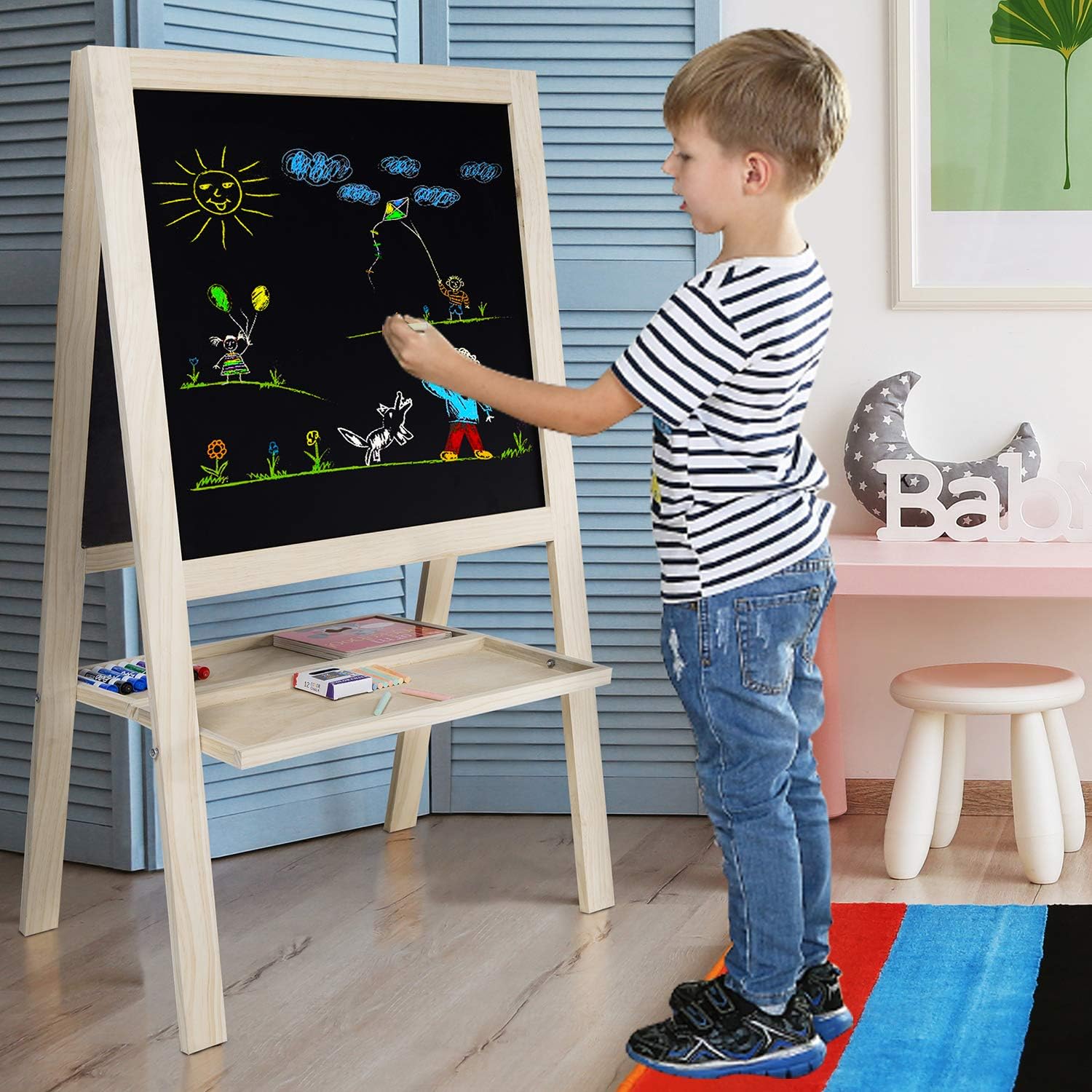 MyGift DoubleSided Chalkboard & Whiteboard Combo Children's