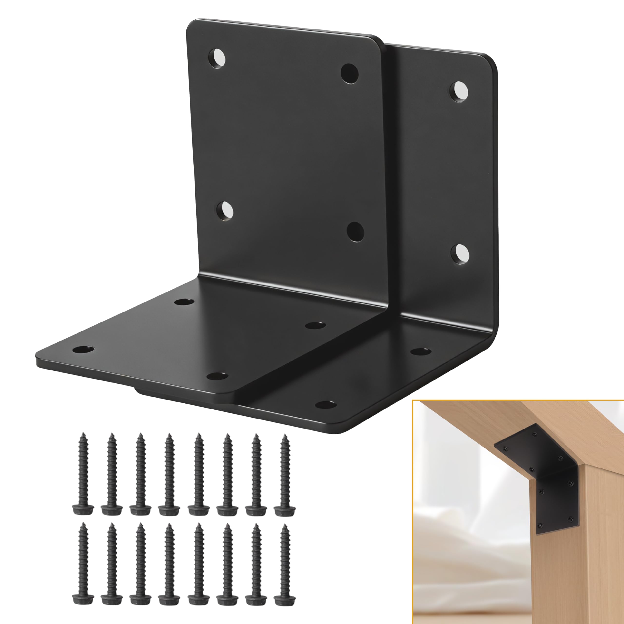 Photo 1 of 2-Pack L Right Angle Bracket 6" x 6" x 5" Heavy Duty Steel Corner Bracket, Thickness 0.22"(5.73mm), Corner Brace for Metal Joint Timber Connector Shelves Wood Furniture Support, Max Load 300lbs