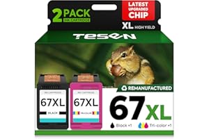 TESEN 67XL Black/Color Remanufactured Ink Cartridge Replacement for HP Ink 67 67XL Printer Ink use for DeskJet 2700 2700e 2755e 2855e 2800 4155e 4255e 4100 Envy 6400 6055 6055e 6455e Printer 2-Pack