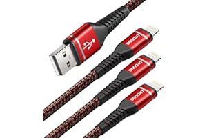 UYOUNG iPhone Charger Cable 3 Pack 6 FT Lightning Cable USB Long Heavy Duty Nylon Fast iPhone Charging Cord Compatible with iPhone 14/13/12/11/Pro/X/Xs Max/XR /8/7/6/6S/plus/iPad Mini-Red