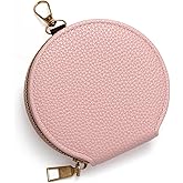 SENCCO Women’s Small Coin Purse, Vintage Zipper Change Purse, Pocket-Sized, Solid Color, Round Coin Bag with Keychain - Pink