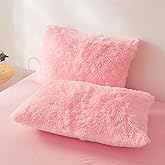 FOPPA Fluffy Pillow Cases Pink 26"x20", Faux Fur Furry Shaggy Plush Fuzzy Decorative Pillow Covers Set of 2, Standard Velvet Cushion Cover with Zipper for Bedroom Interior
