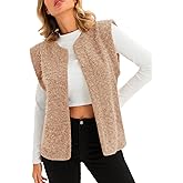 Tankaneo Womens Fuzzy Fleece Vest Lightweight Sleeveless Open Front Sherpa Jacket Fall Warm Outerwear